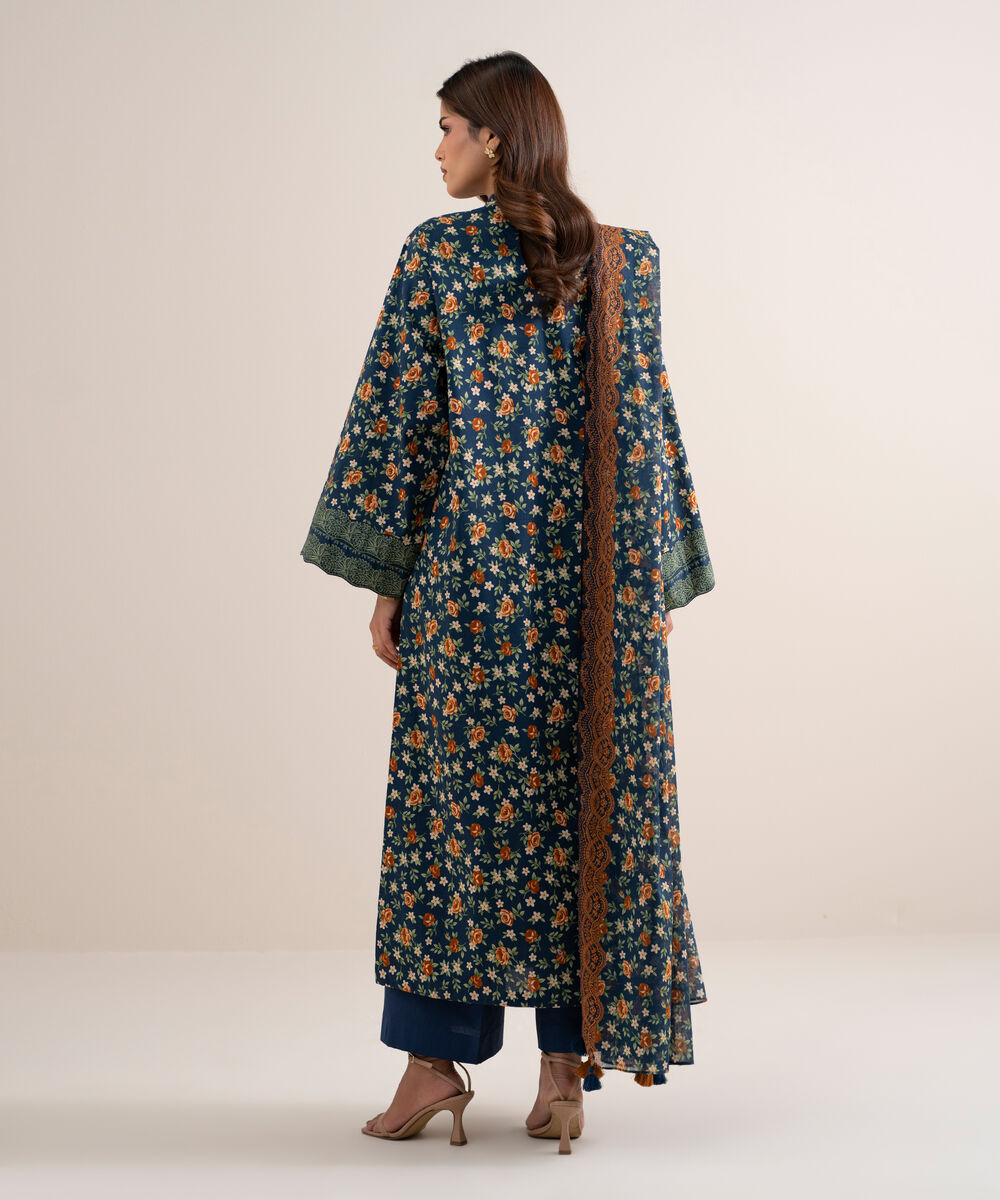 Women's Unstitched Lawn Printed Blue 3 Piece Suit