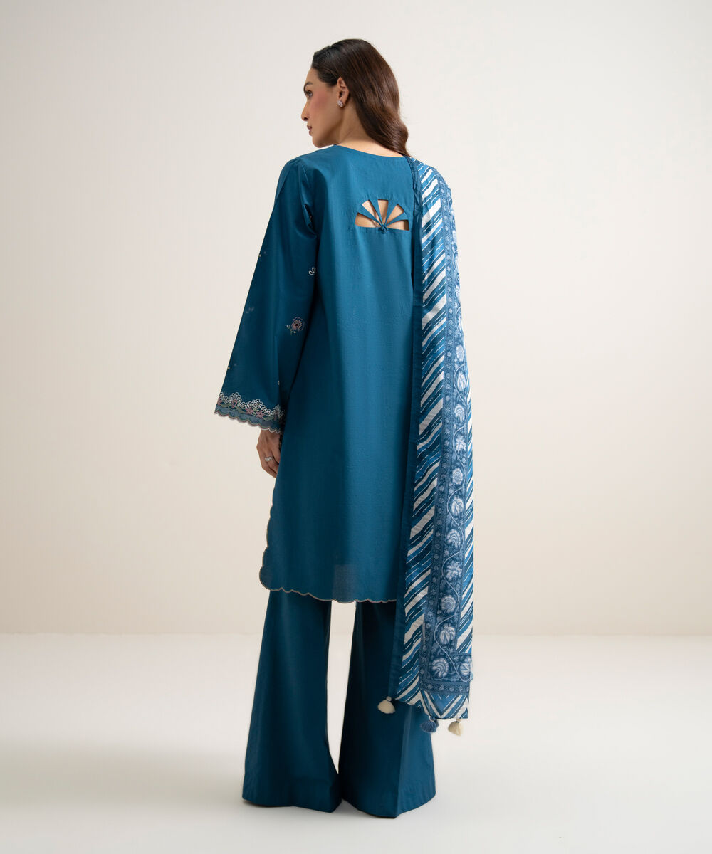 Women's Unstitched Lawn Embroidered Blue  3 Piece Suit