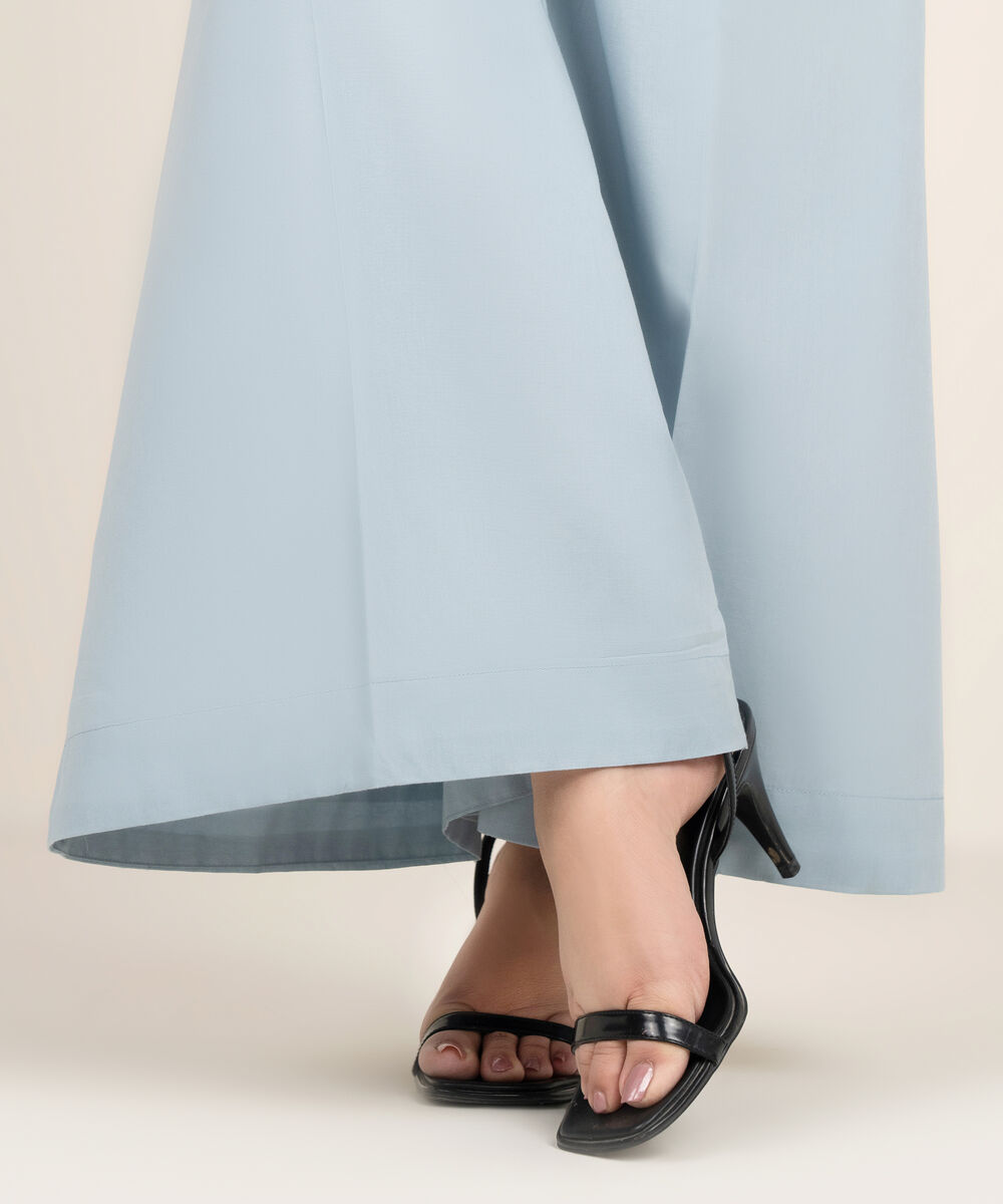 Women's RTW Cambric Solid Blue Flared Pants