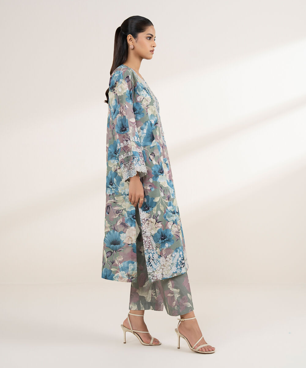 Women's RTW Lawn Multi Embroidered A-Line Shirt