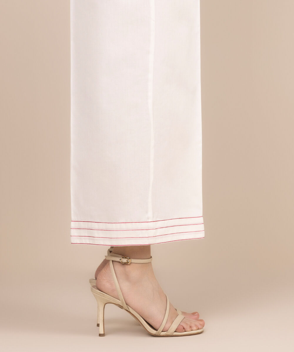 Women's RTW Cotton Satin White Solid Culottes