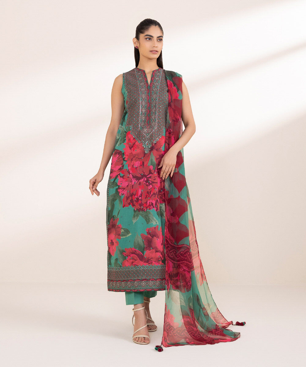 Woman - Multi 3 Piece - Embroidered Lawn Suit