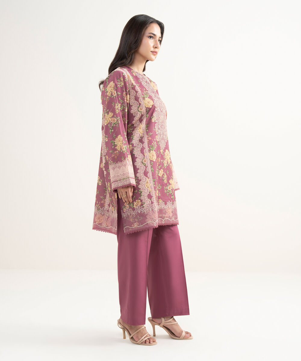 Women's RTW Lawn Embroidered Purple Straight Shirt