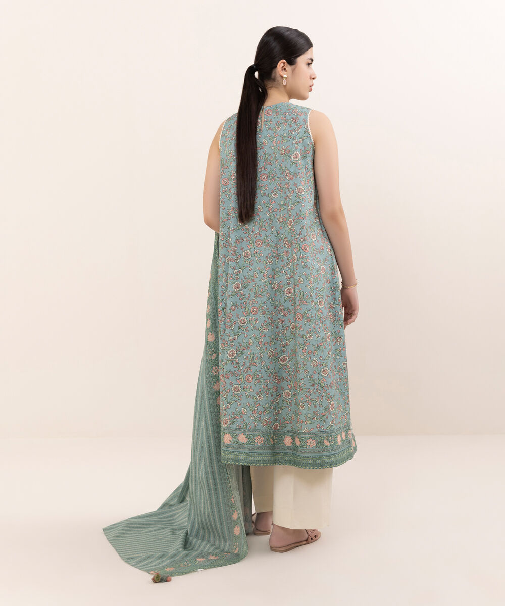 Women's Unstitched Lawn Embroidered Blue 2 Piece Suit