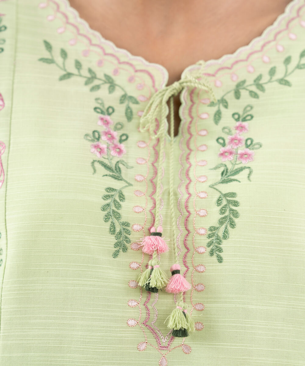 Women's Unstitched Khaddar Embroidered Green 2 Piece Suit