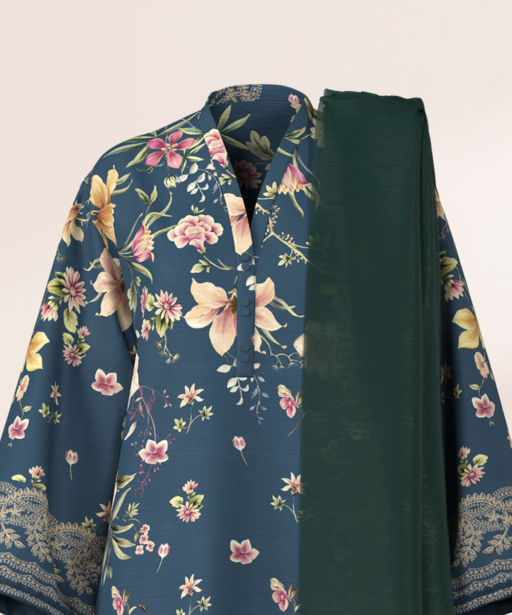 Women's Unstitched Cross Hatch Embroidered Light Peach 3 Piece Suit