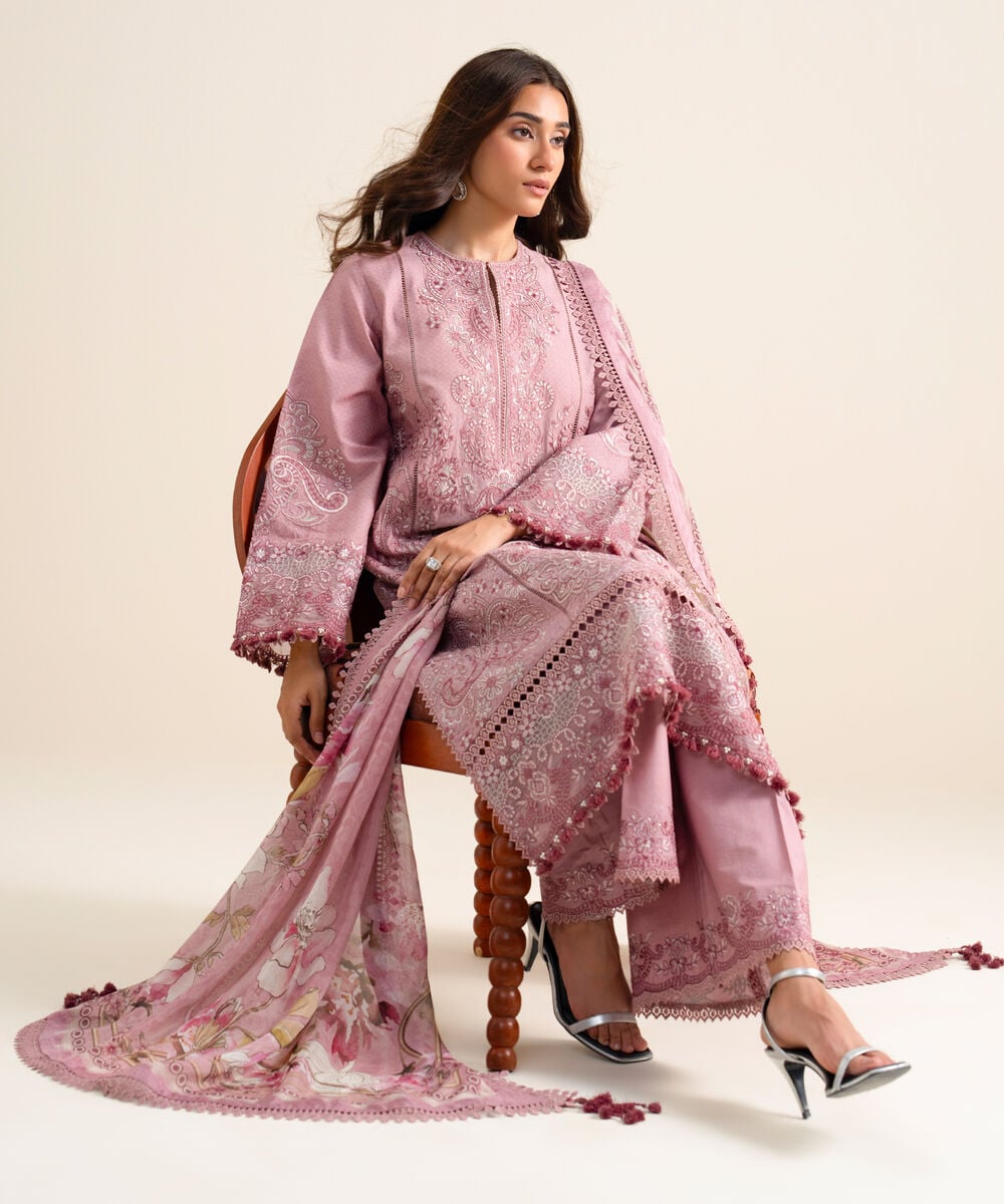 3 Piece - Embroidered Dobby Suit