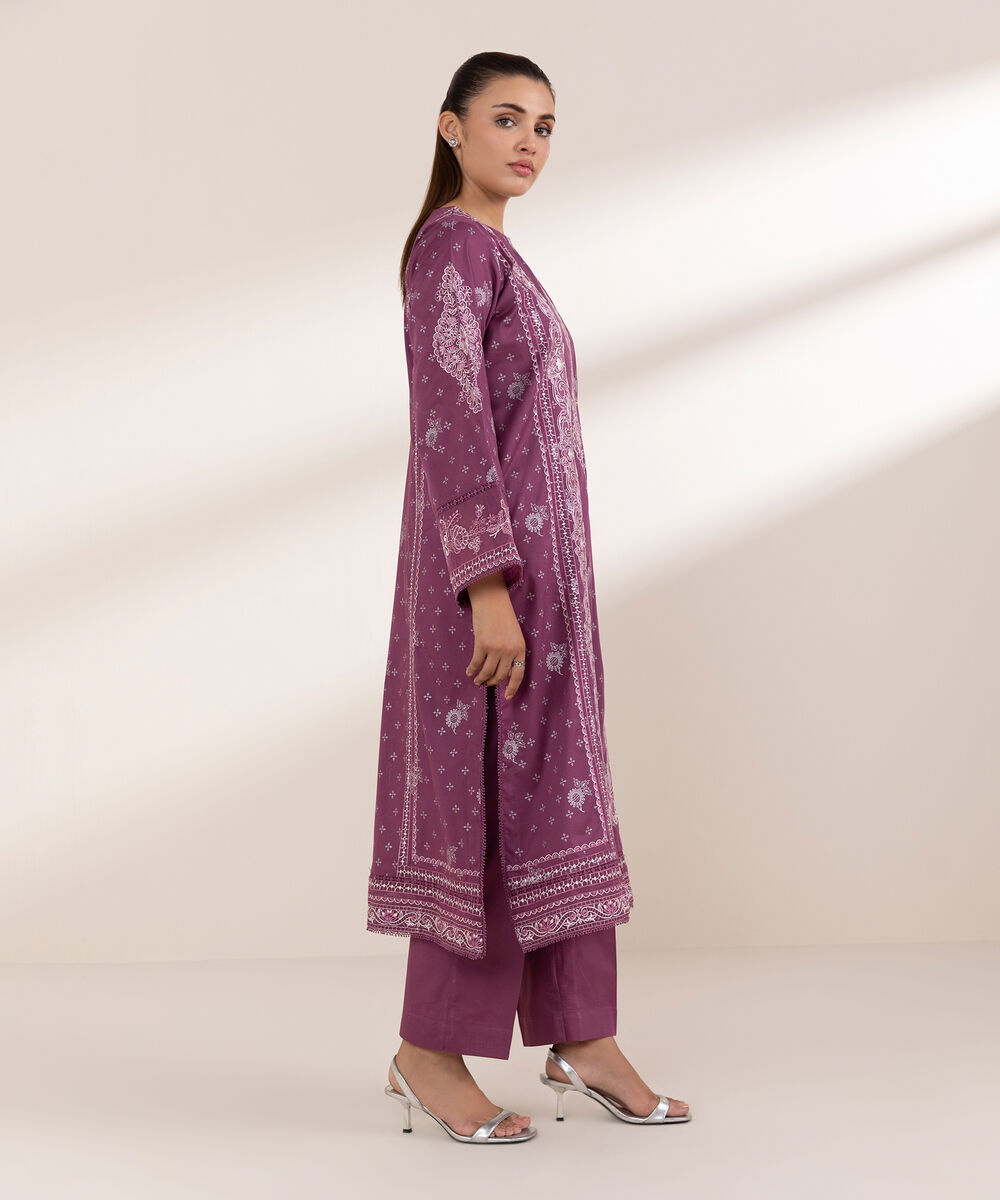 Women's RTW Lawn Purple Embroidered A-Line Shirt