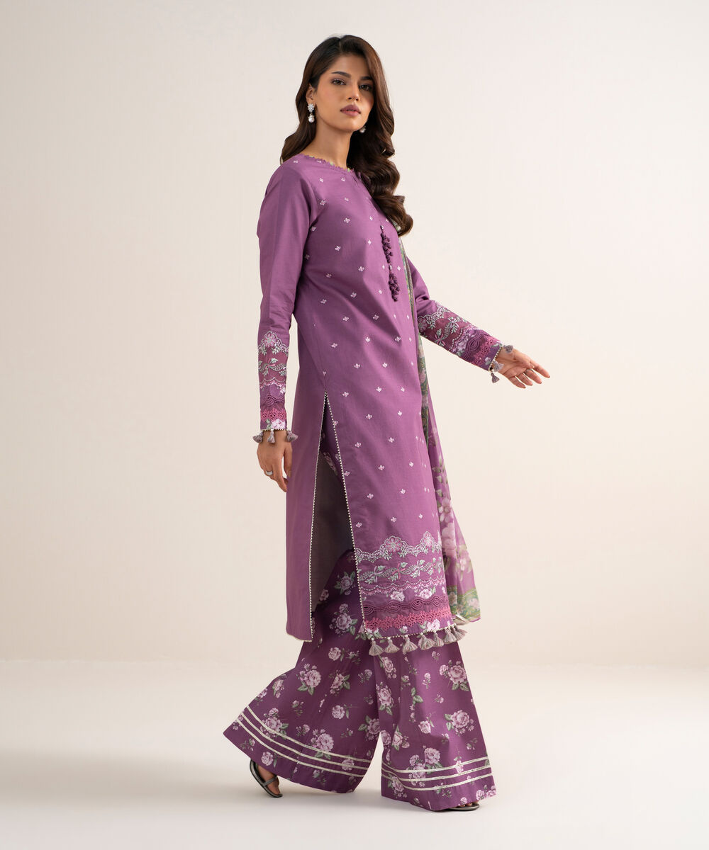 Women's Unstitched Lawn Embroidered Purple