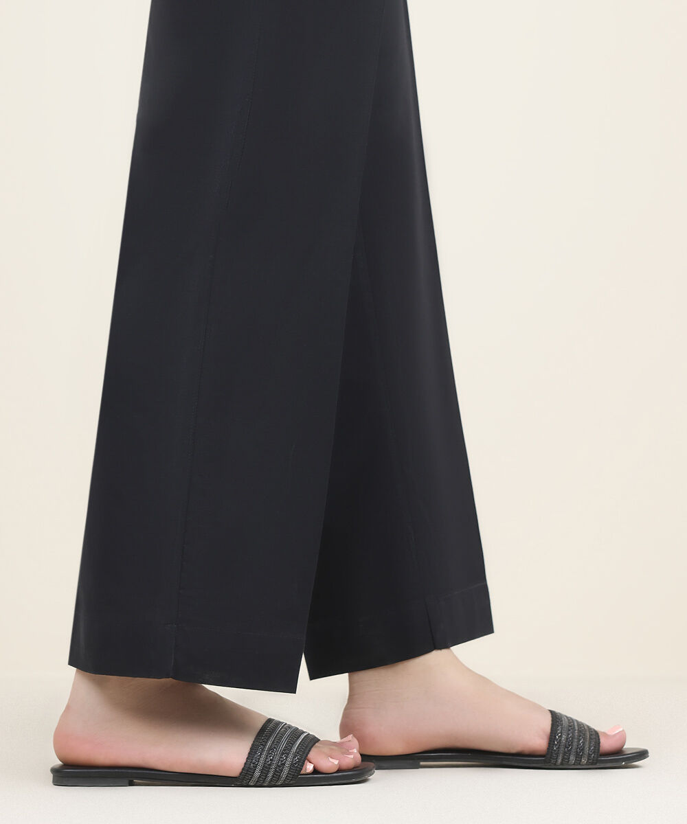 Women's RTW Cambric Black Solid Straight Pants