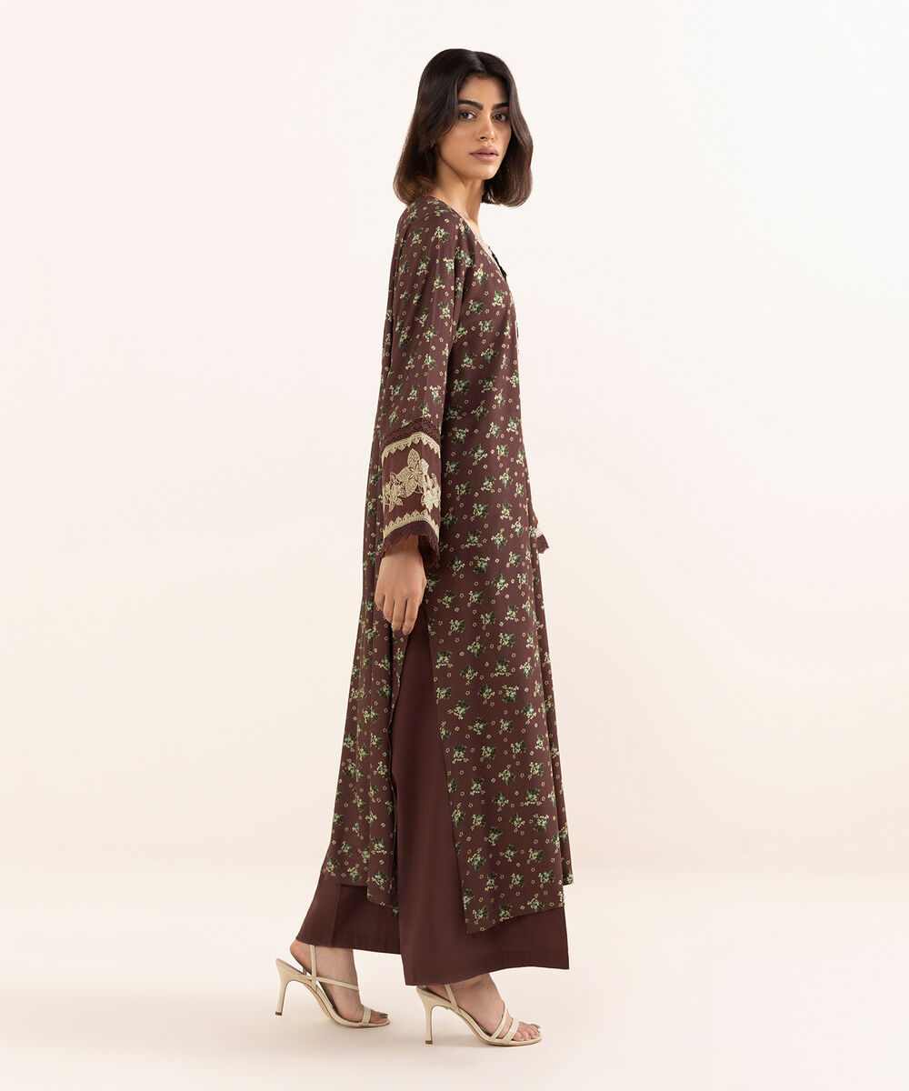 Women's RTW Arabic Lawn Red Embroidered A-Line Shirt