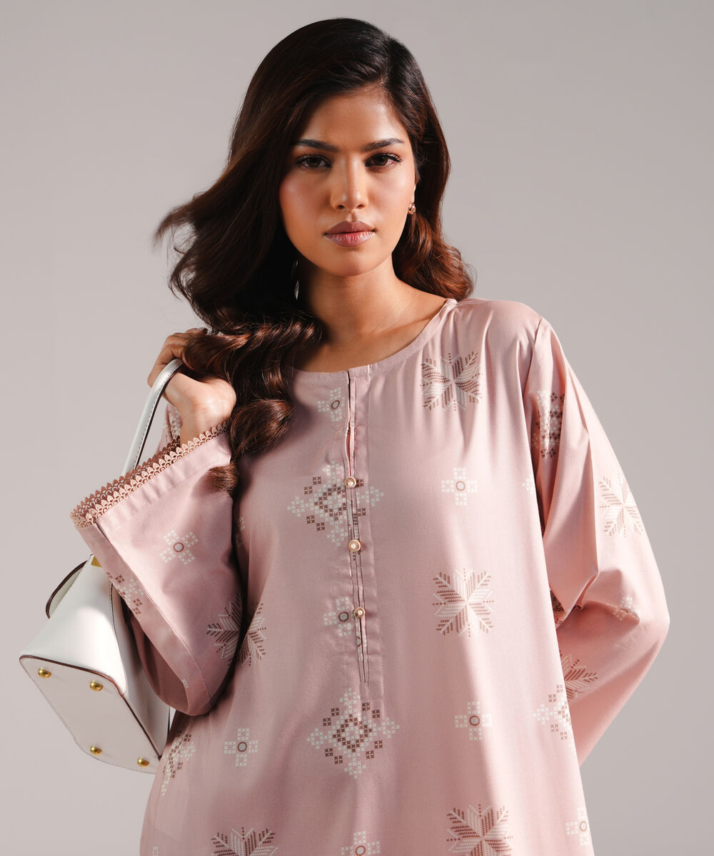 Women's RTW Cotton Viscose Printed Pink 2 Piece Suit