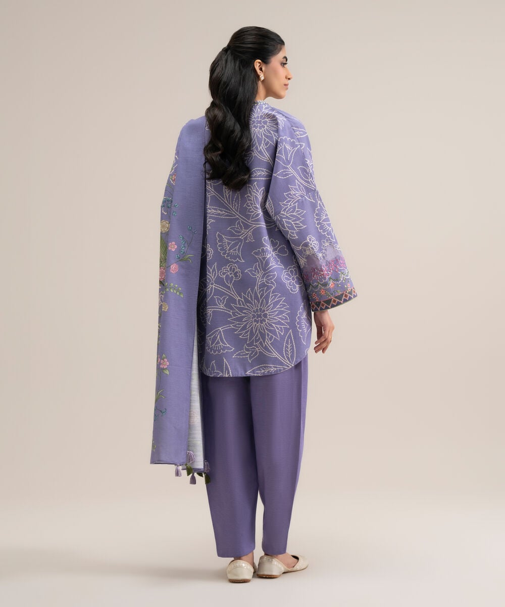 Women's Unstitched Premium Khaddar Embroidered Lilac 3 Piece Suit