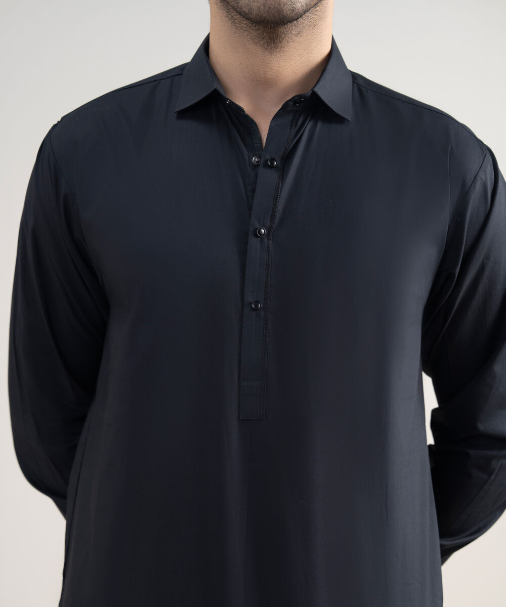 Men's Stitched Luxury Cotton Black Suit