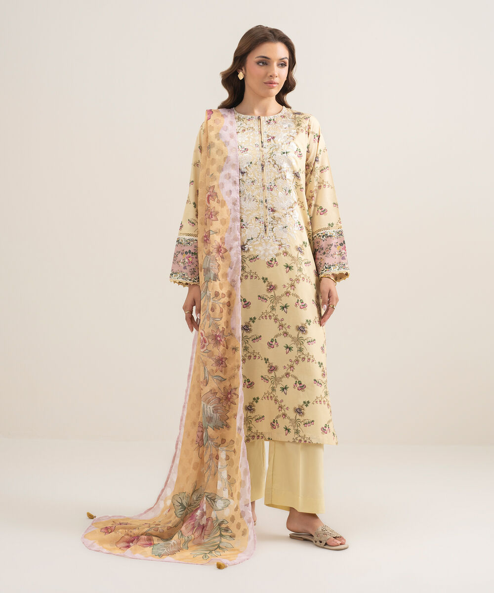 Women's RTW Lawn Embroidered Multi A-Line Shirt