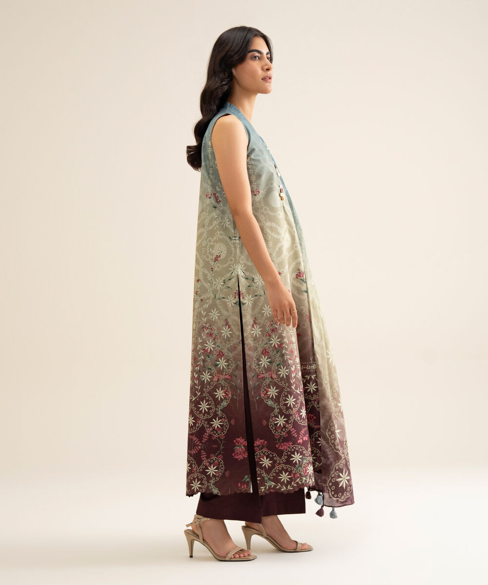 Women's Unstitched Cotton Printed Multi 3 Piece Suit