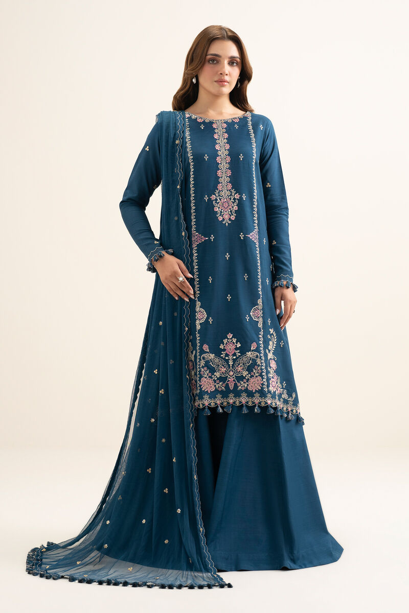 3 Piece - Embroidered Raw Silk Suit