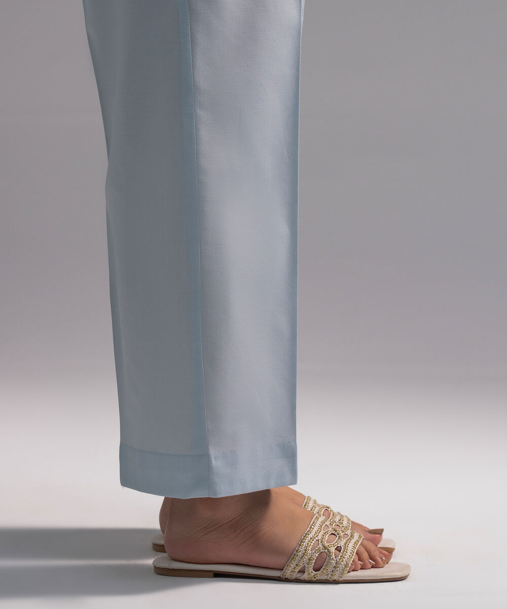 Women's RTW Cambric Solid Light Blue Straight Pants