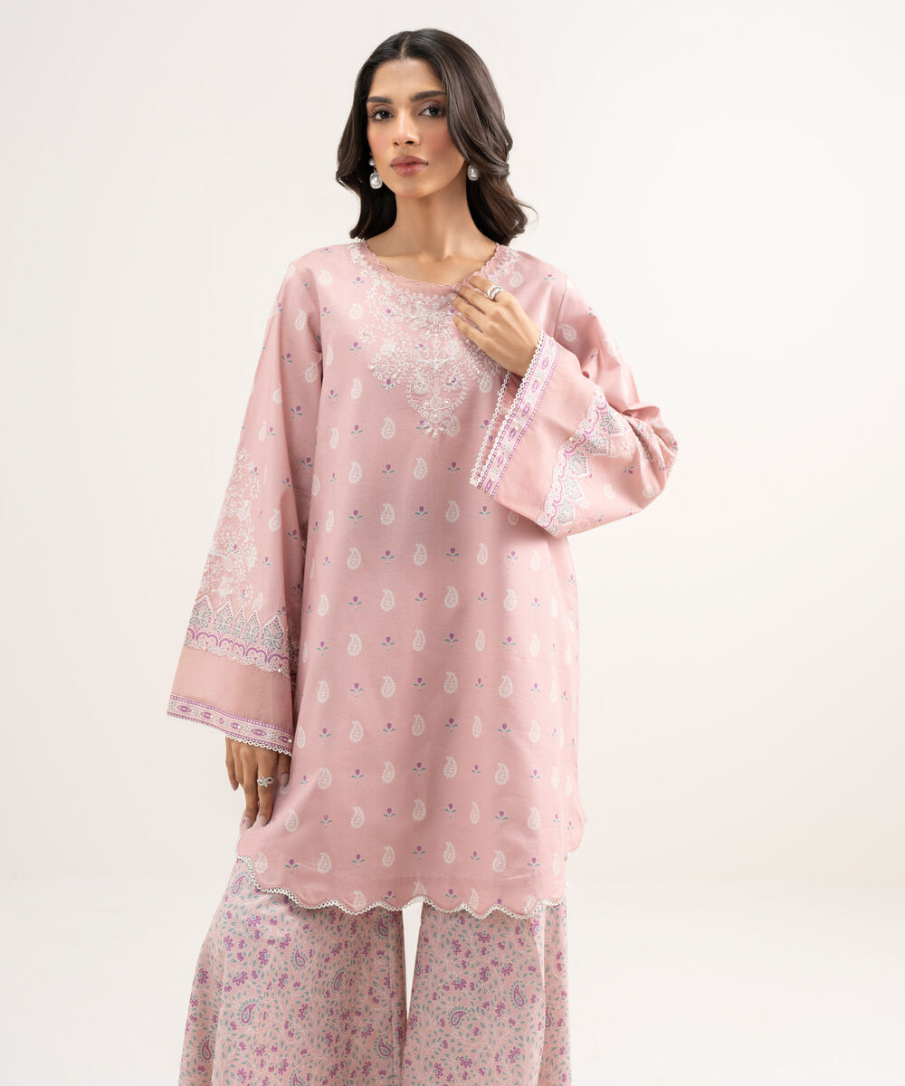 Women's Unstitched Lawn Embroidered Pink 2 Piece Suit