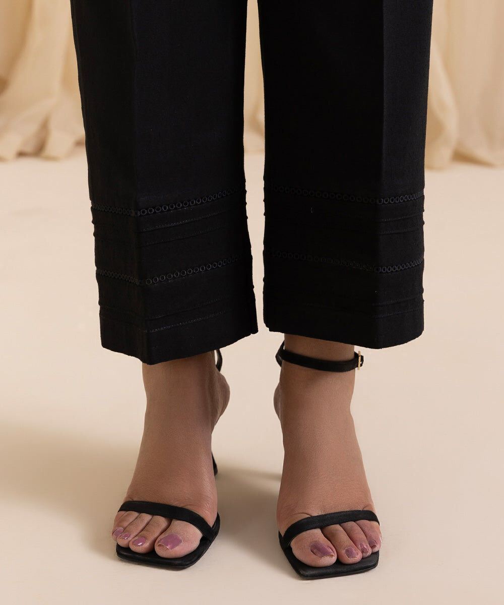 Women's Unstitched Black Cotton Karandi Three Piece Suit