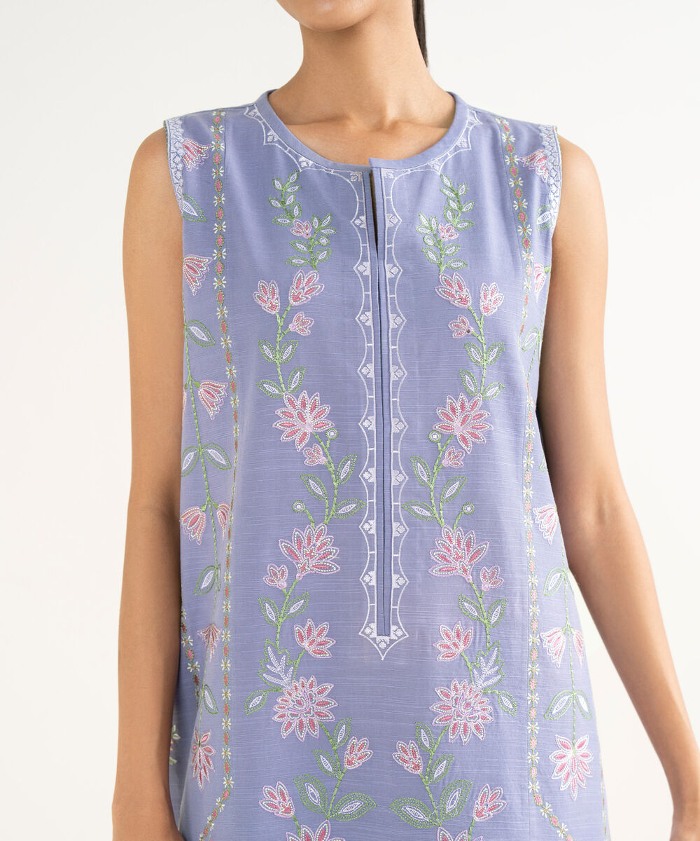 Women's Unstitched Lawn Embroidered Purple 3 Piece Suit