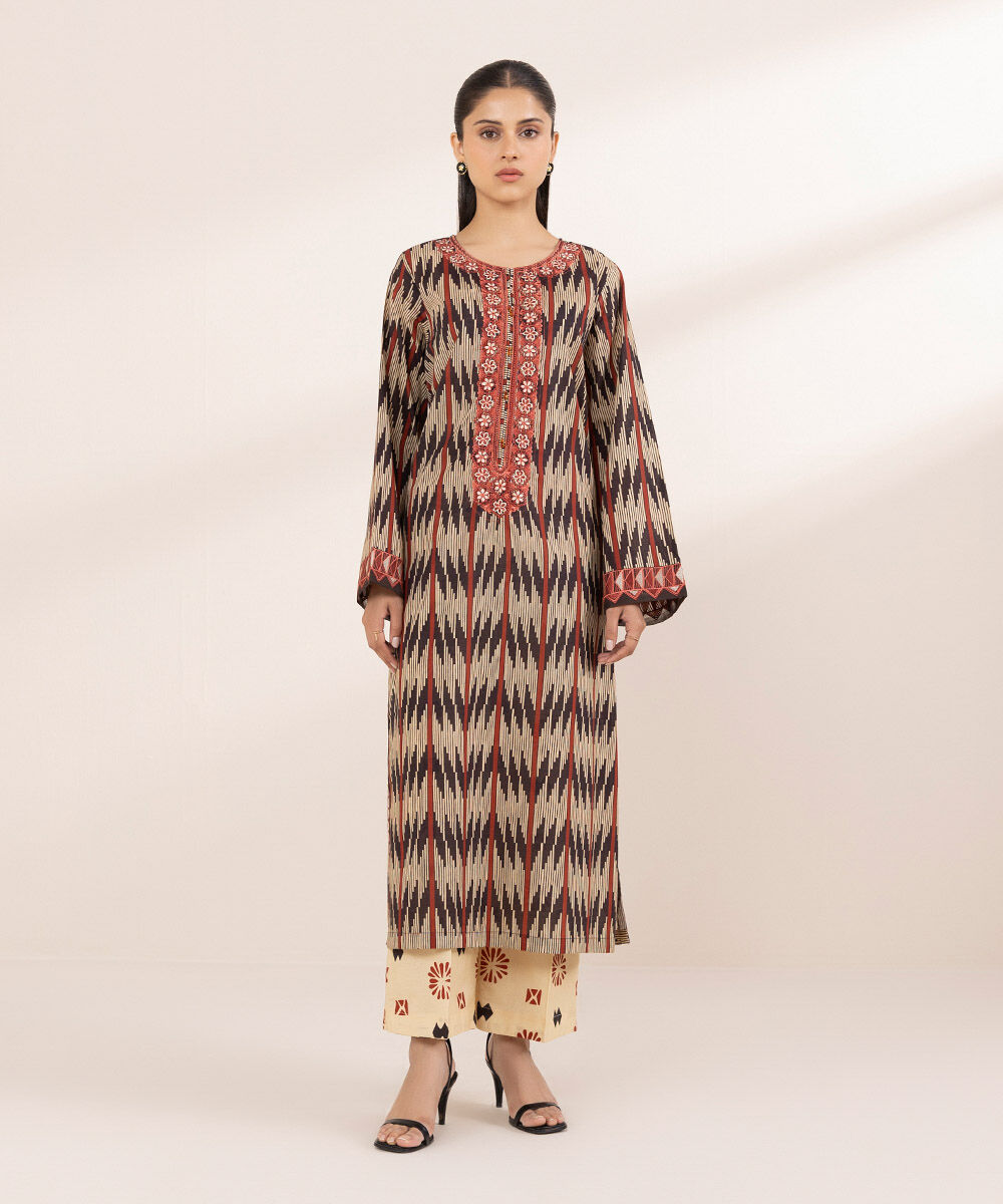 Women's RTW Lawn Multi Embroidered A-Line Shirt