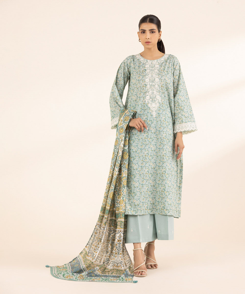 Women's RTW Lawn Blue Embroidered A-Line Shirt
