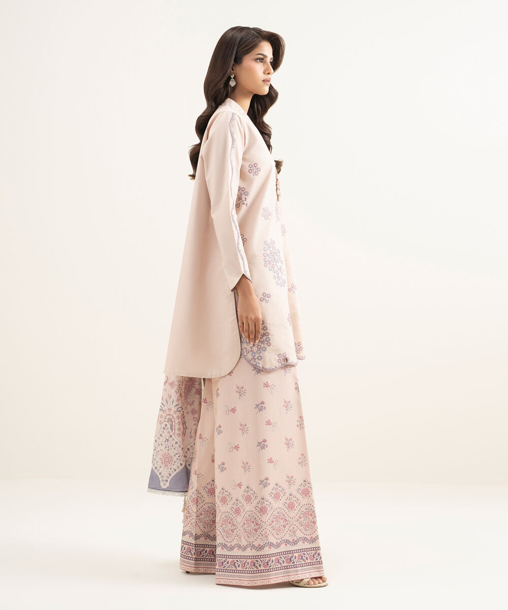 Women's Unstitched Lawn Embroidered Pink 3 Piece Suit