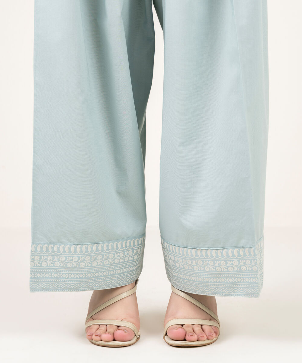 Women's RTW Cambric Solid Blue Farshi Shalwar