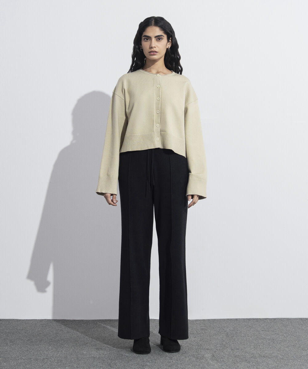 Women's Western Wear Beige Cropped Knit Cardigan