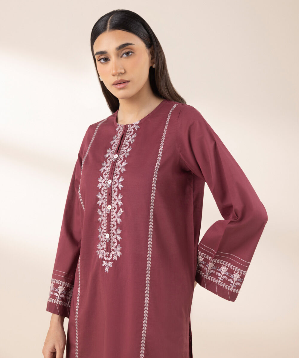Women's RTW Cross Hatch Red Embroidered A-Line Shirt
