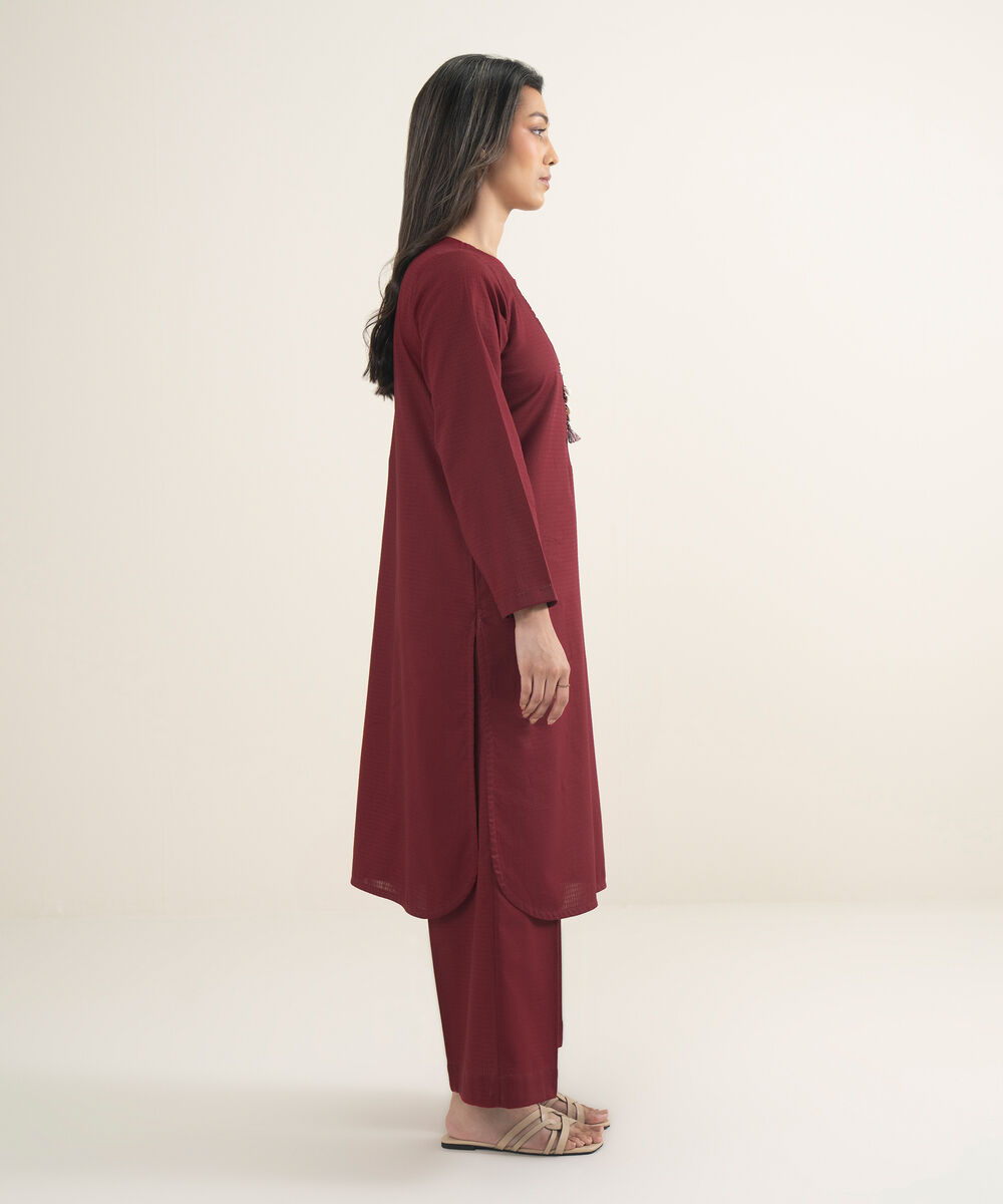Women's RTW Dobby Solid Red Straight Shirt