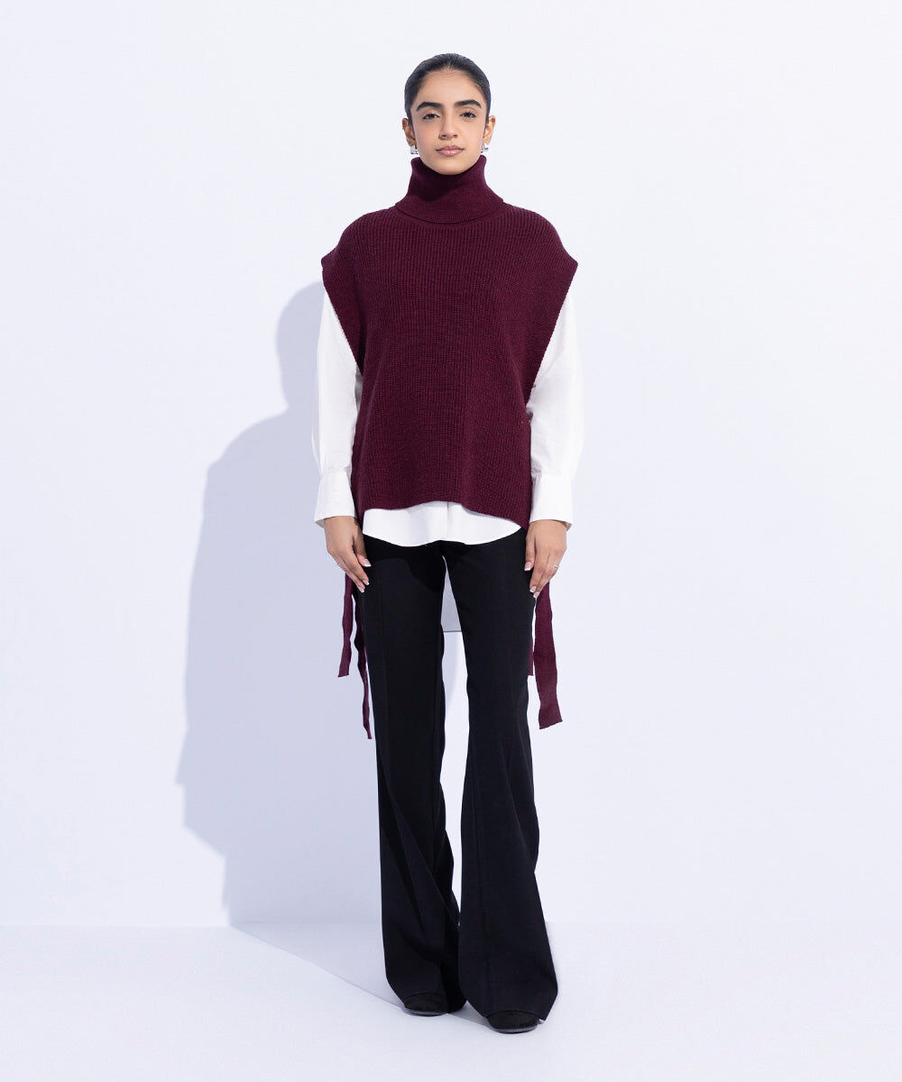 Woman - Red Turtle Neck Sweater Vest