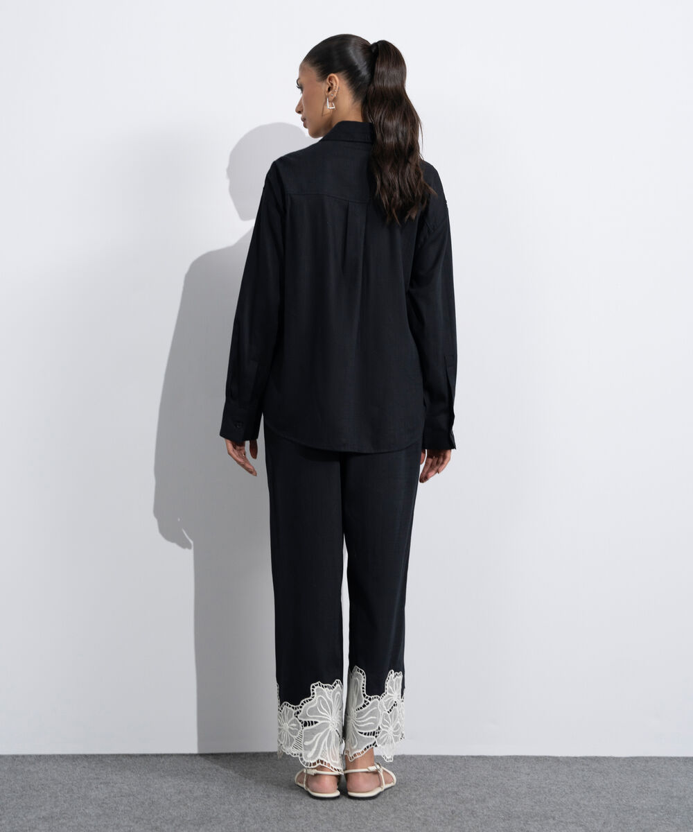 Women's Western Black Relaxed-Fit Embroidered Shirt