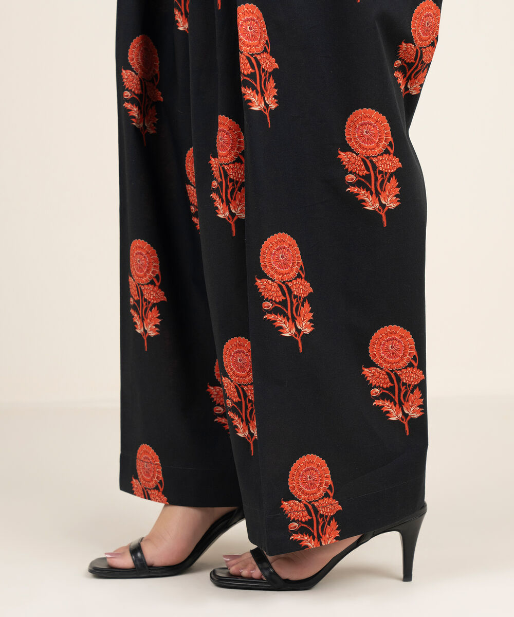 Women's RTW Cambric Printed Black Farshi Shalwar