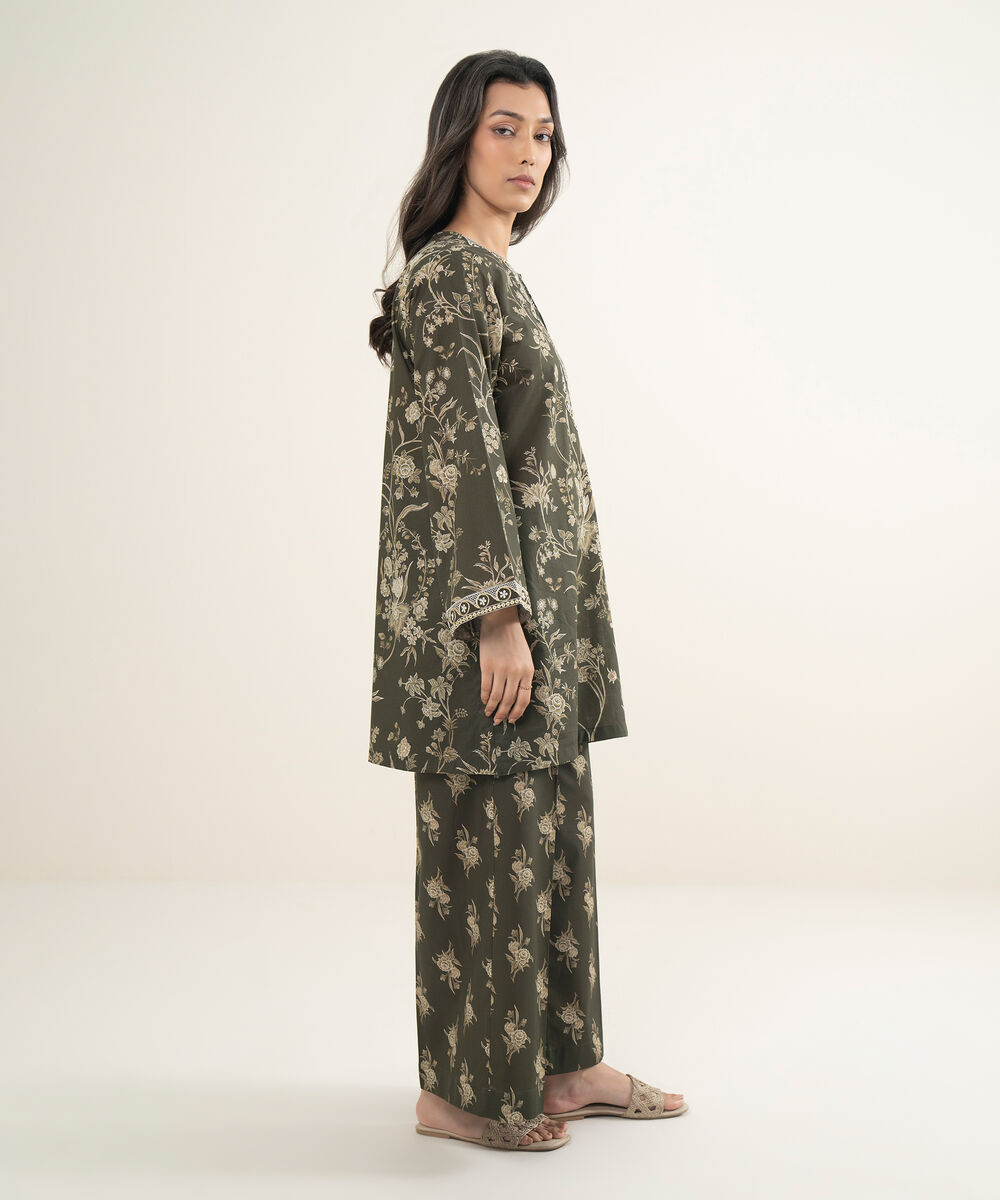 Women's RTW Crosshatch Embroidered Green Straight Shirt