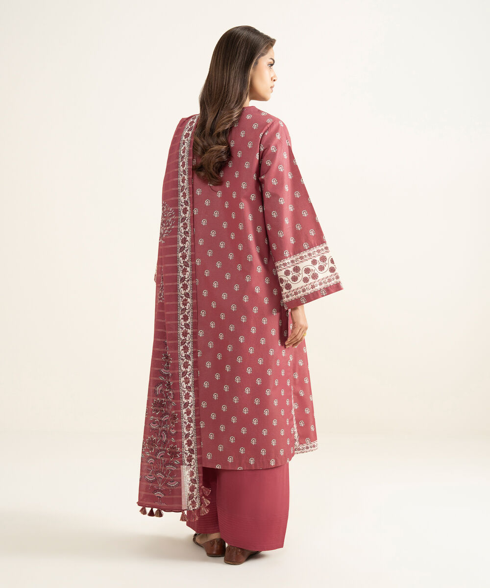 Women's Unstitched Zari Lawn Printed Pink 3 Piece Suit