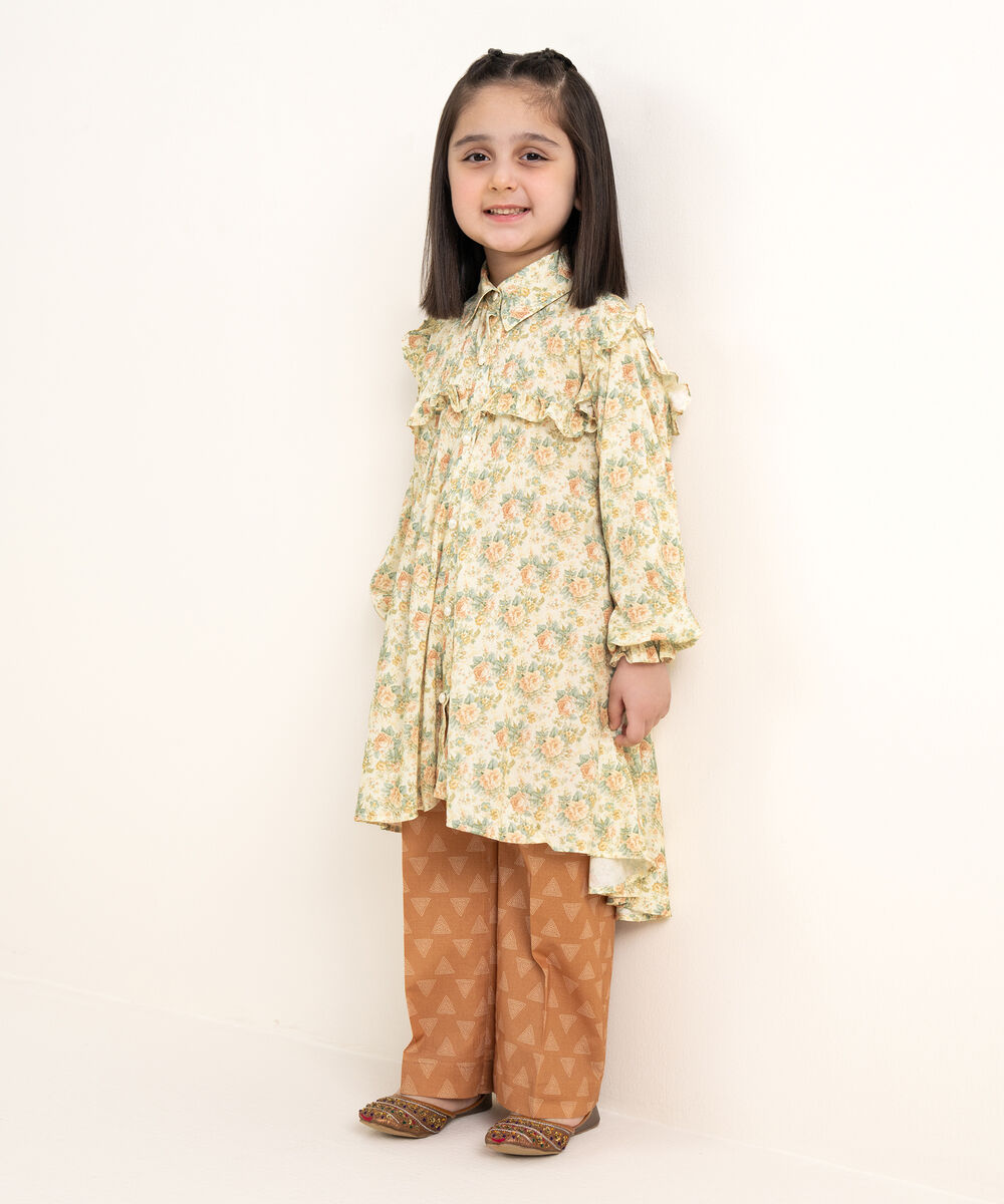 Girls Two Piece Printed Arabic Lawn Suit