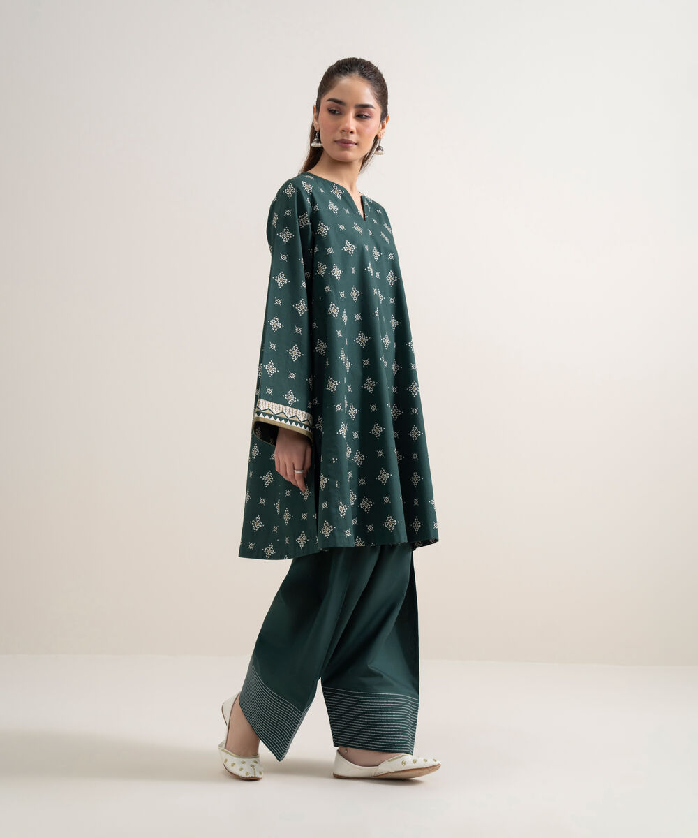 Women's Unstitched Lawn Printed Green 2 Piece Suit