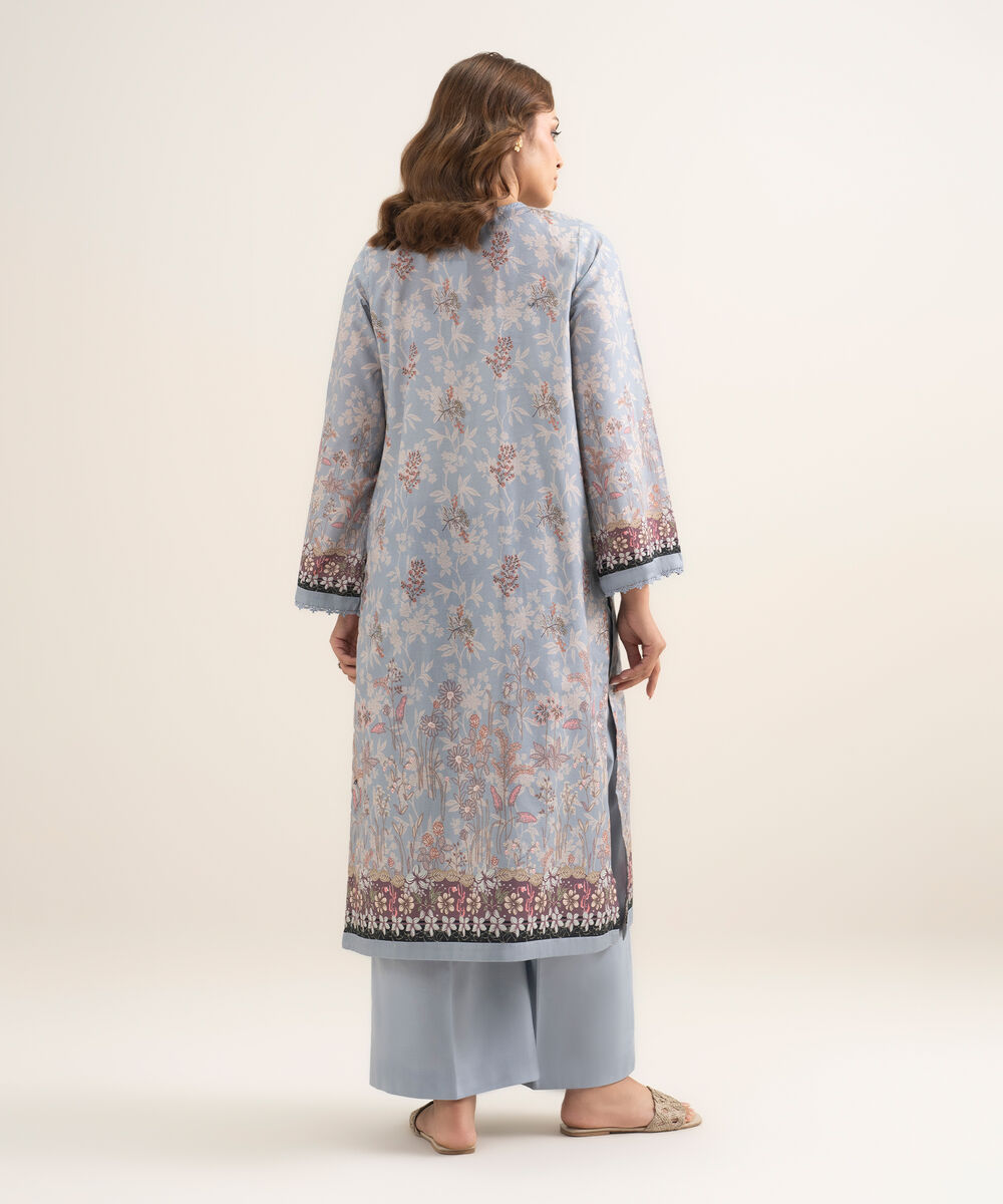 Women's RTW Lawn Embroidered Steel Grey A-Line Shirt