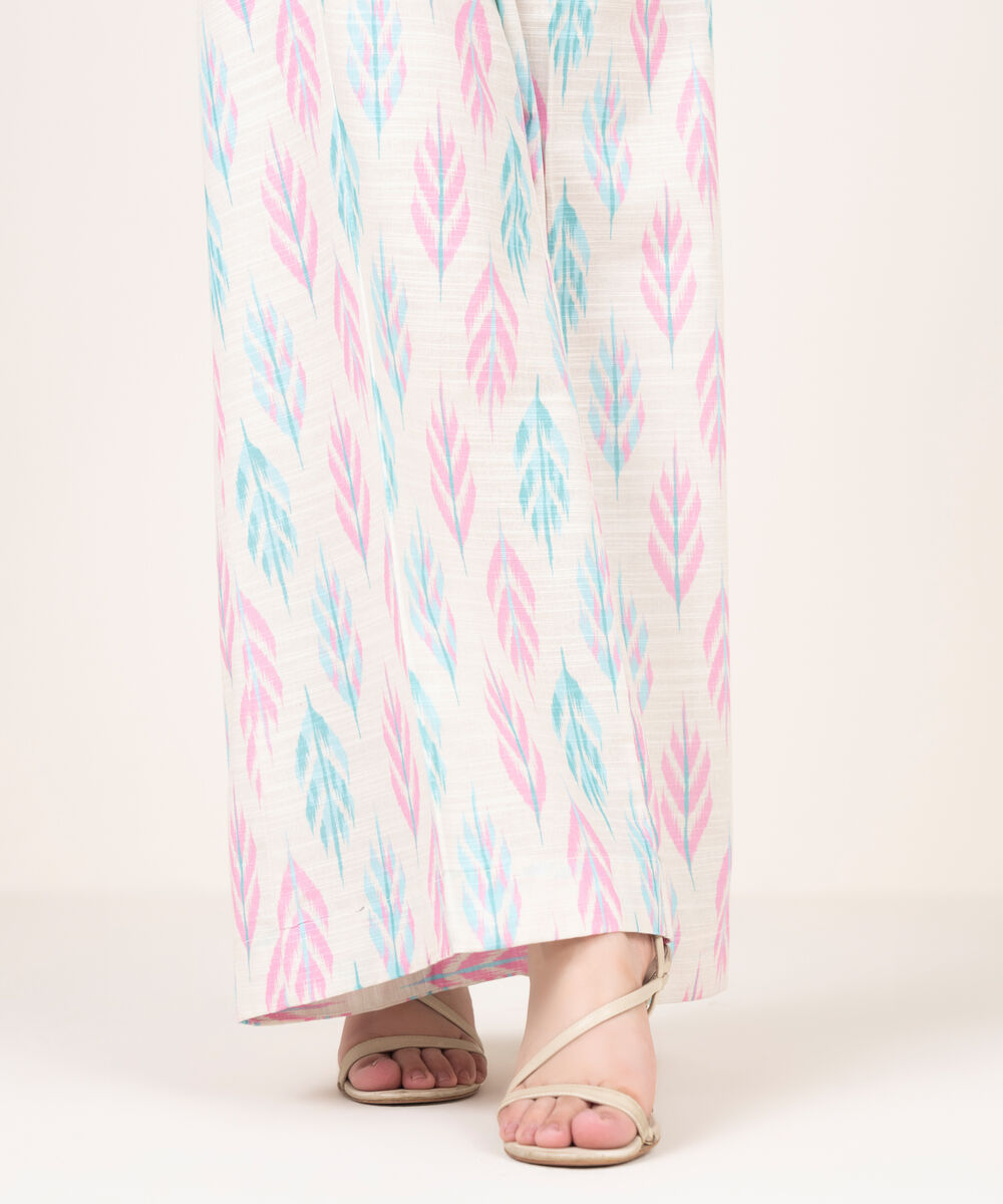Women's RTW Khaddar Printed Off White Flared Pants