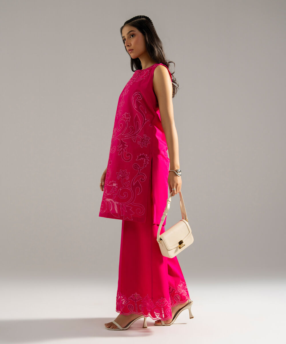 Women's RTW Cross Hatch Solid Embroidered Pink 2 Piece Suit