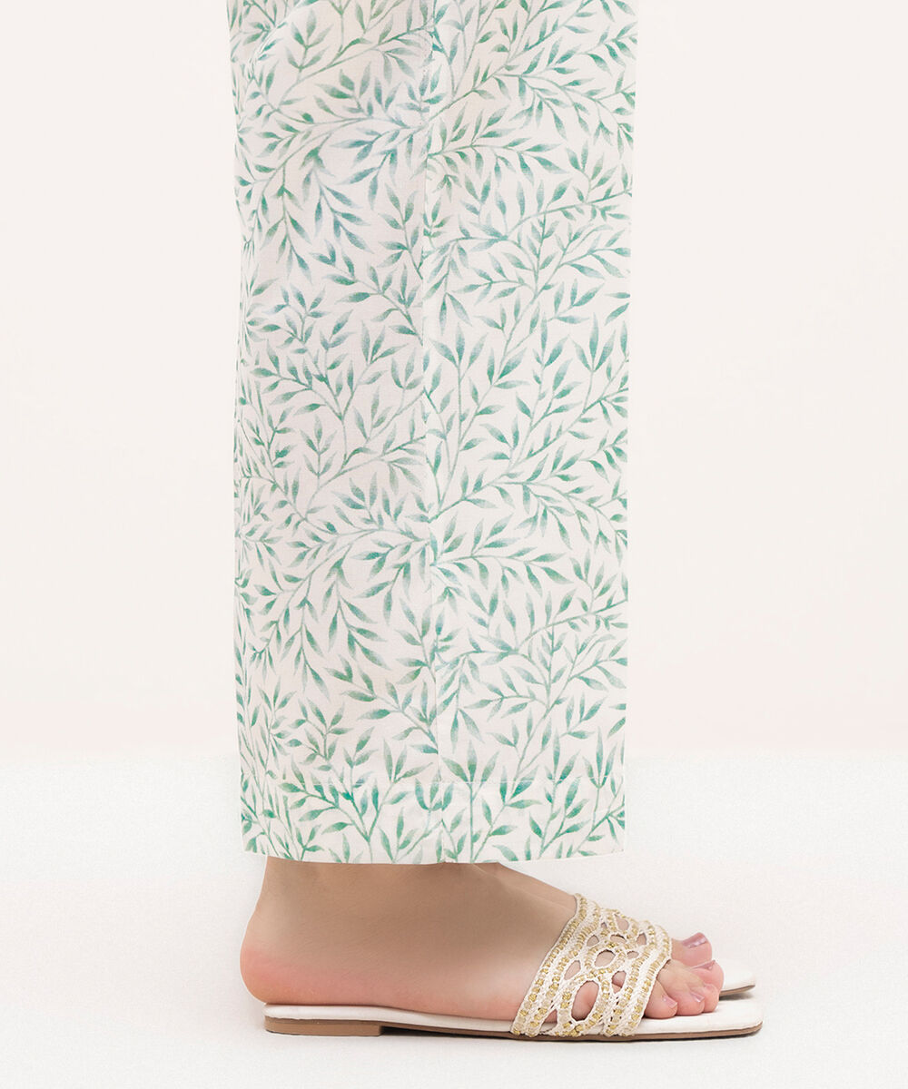 Women's RTW Cambric White Printed Straight Pants