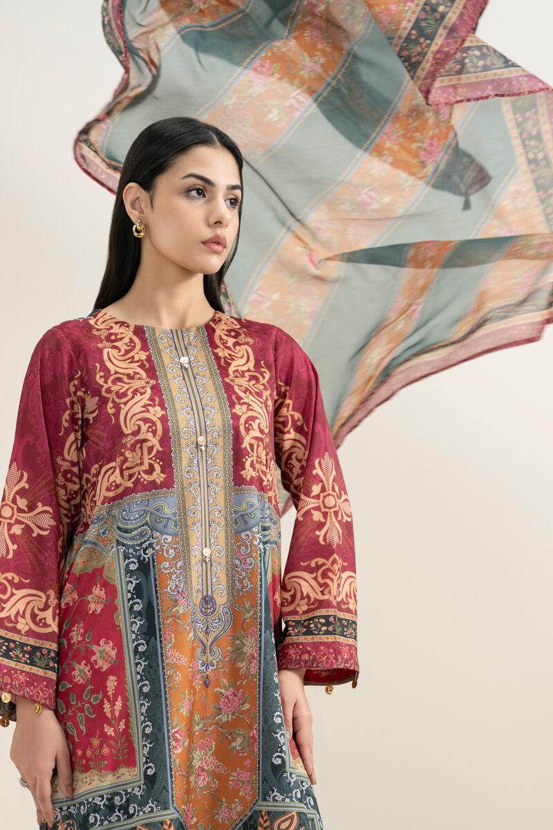 3 Piece - Printed Silk Suit