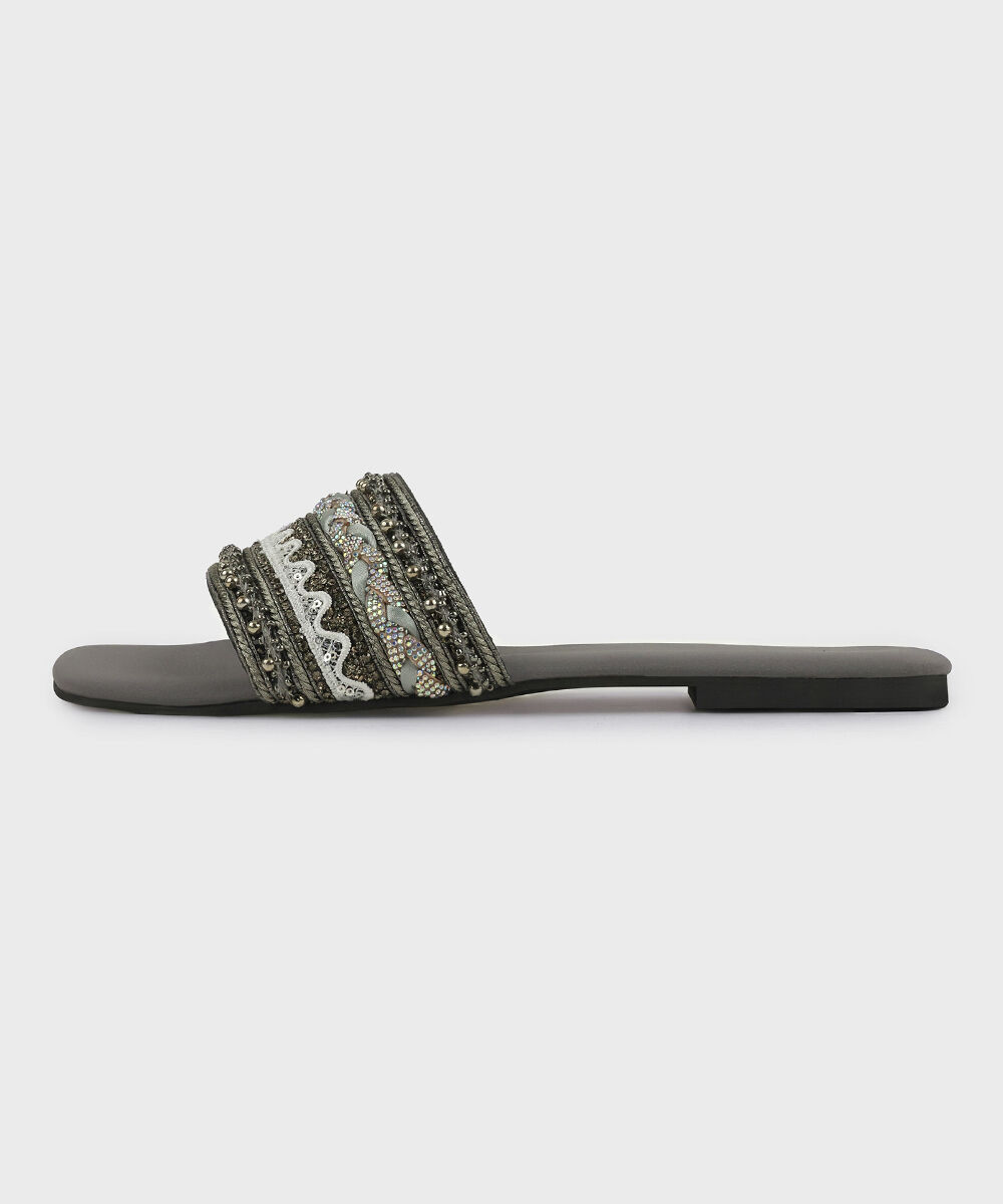 Woman - Grey Grey Embellished Flats