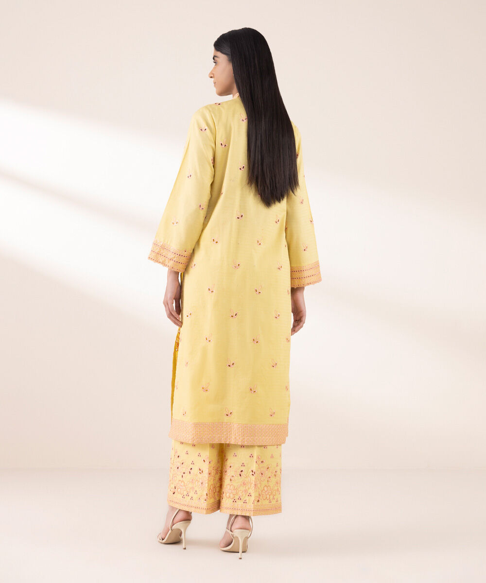 Women's RTW Dobby Yellow Embroidered A-Line Shirt