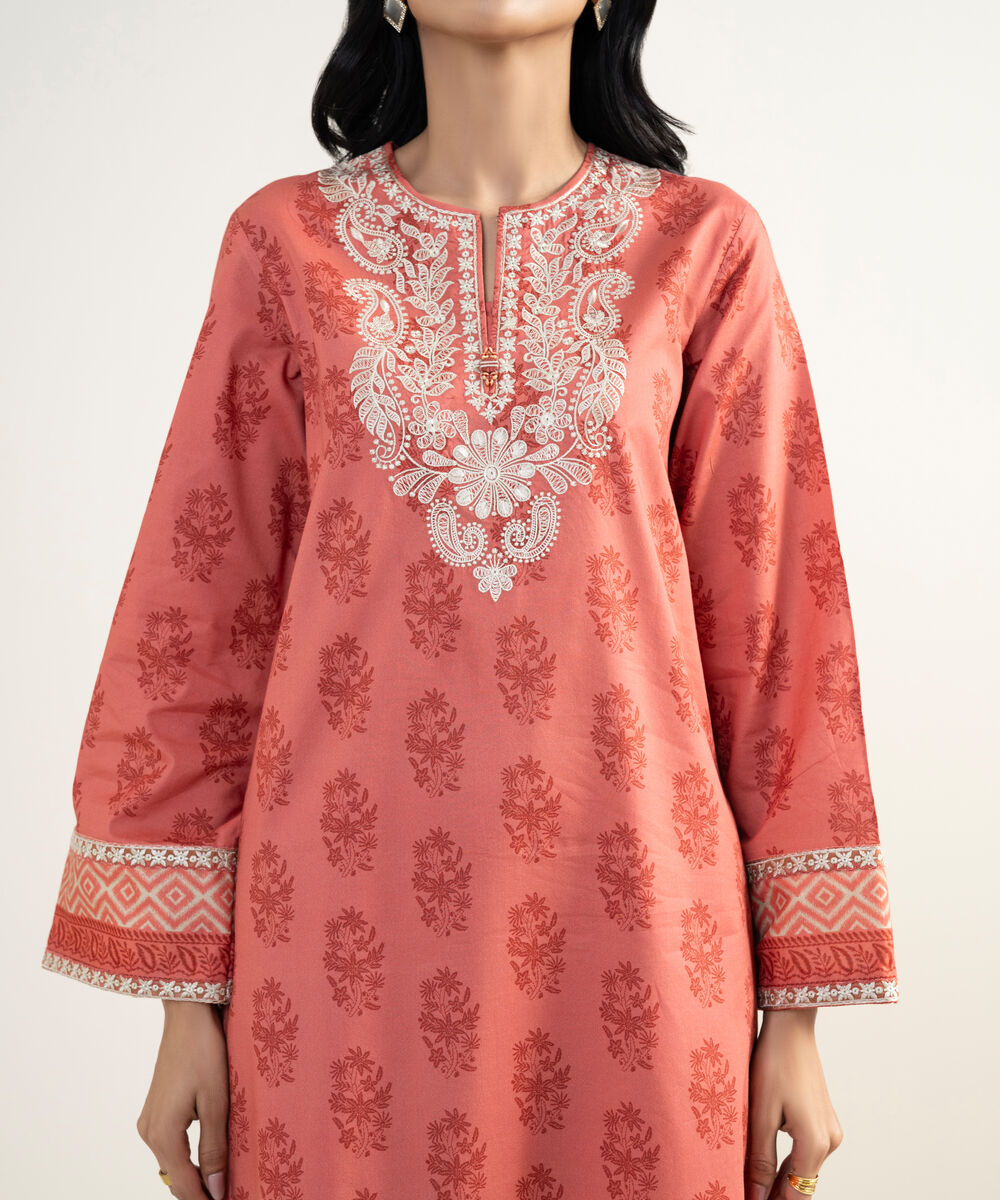 Women's Unstitched Lawn Embroidered Red 3 Piece Suit