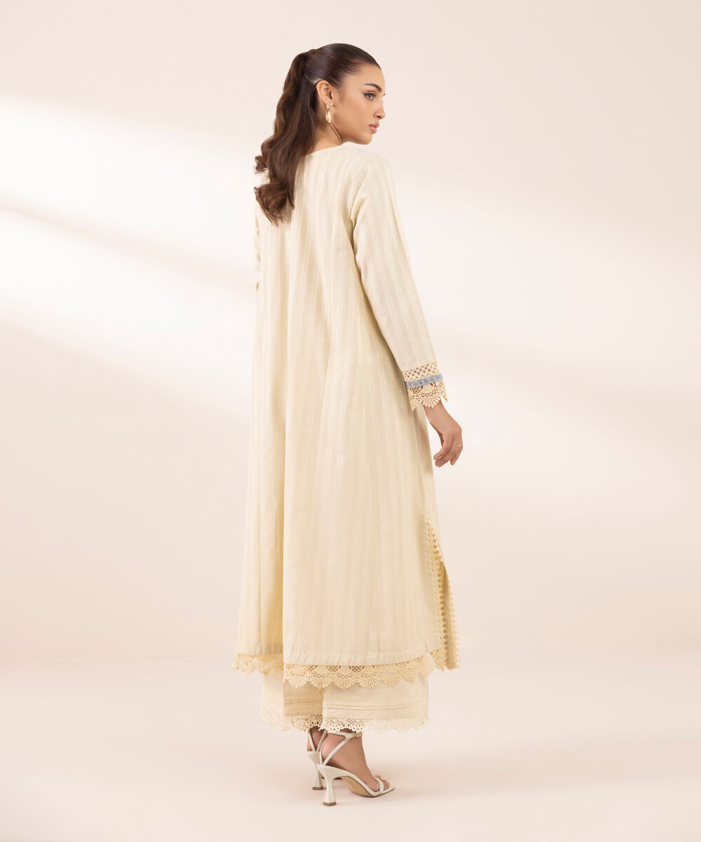 Women's RTW Dobby Beige Embroidered A-Line Shirt