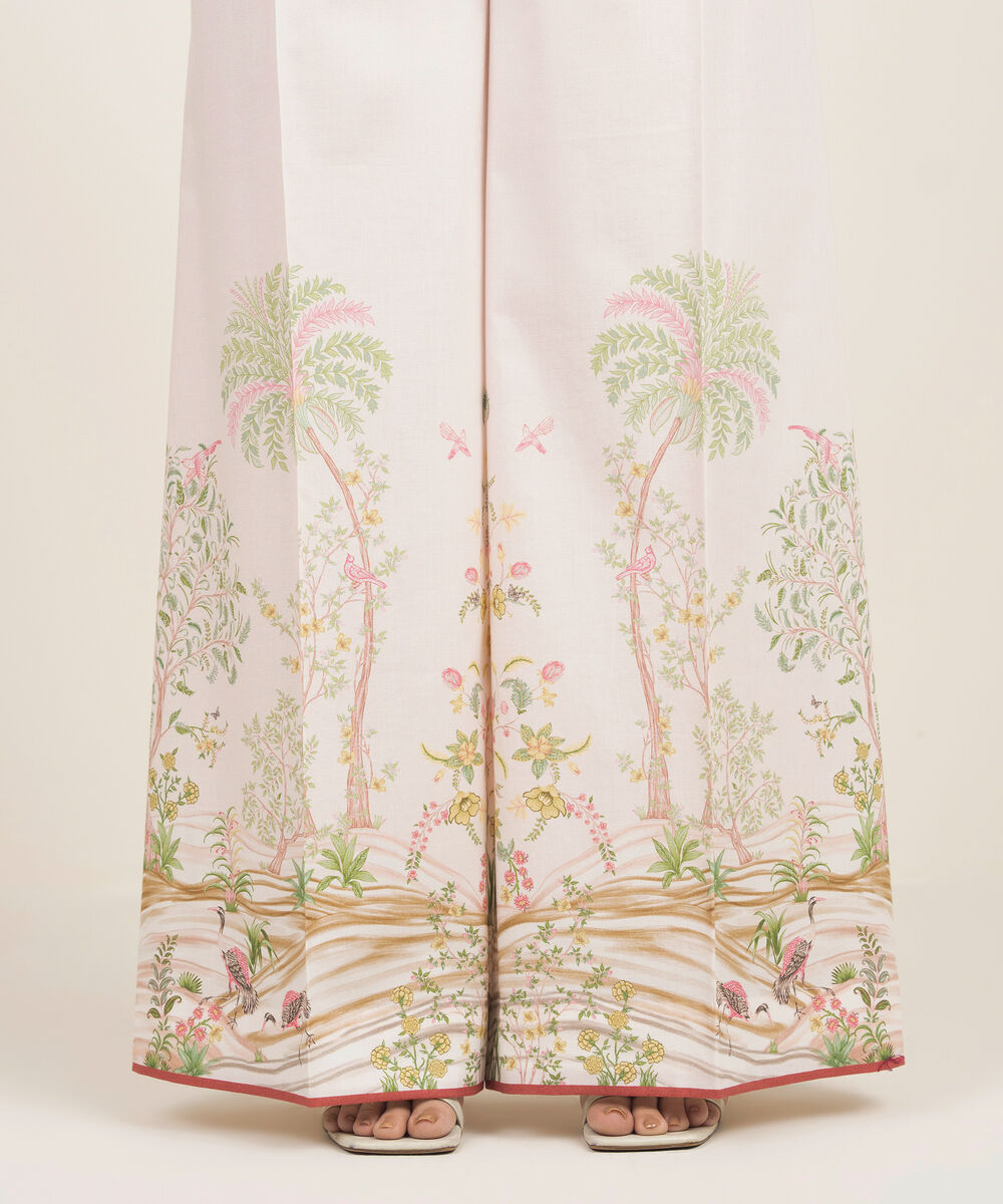Women's RTW Lawn Printed Pink Flared Pants