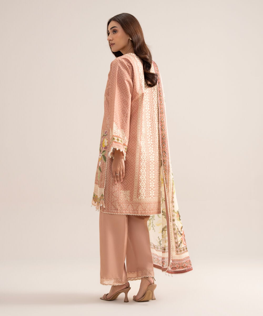 3 Piece - Embroidered Zari Cotton Suit — Sapphire view 4